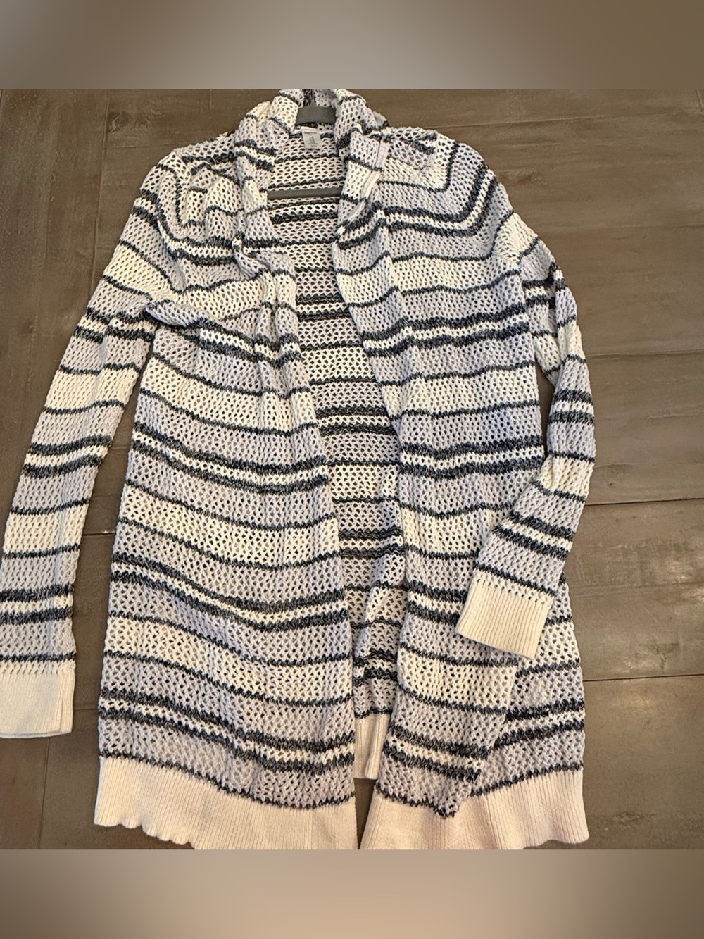 GAP Body Open Front Cardigan Sweater Women’s Long Sz M Cotton Preowned Striped